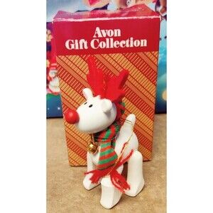 Vintage Avon Belvedeer Reindeer White Wood Christmas Ornament- 1987